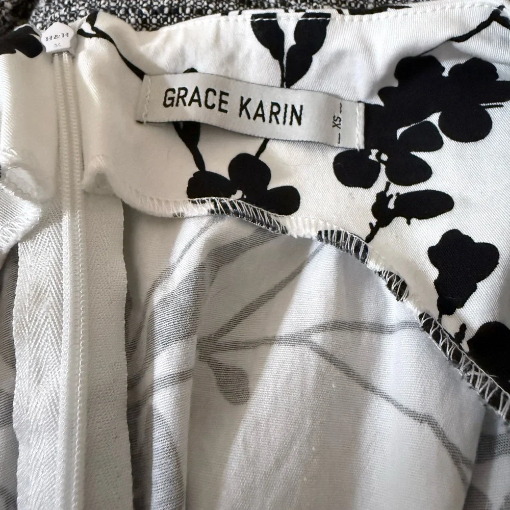 Grace Karin White Mini Dress with Black Floral Pattern XS - Picture 5 of 6